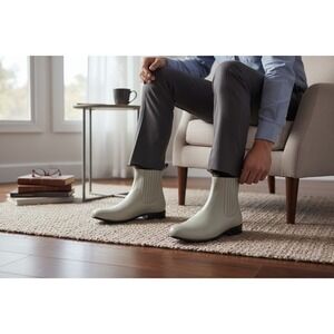 Hueso Gray Leather Sole Botin Charro‎ Cowboy Western Ankle Boots Mens Sz 6.5